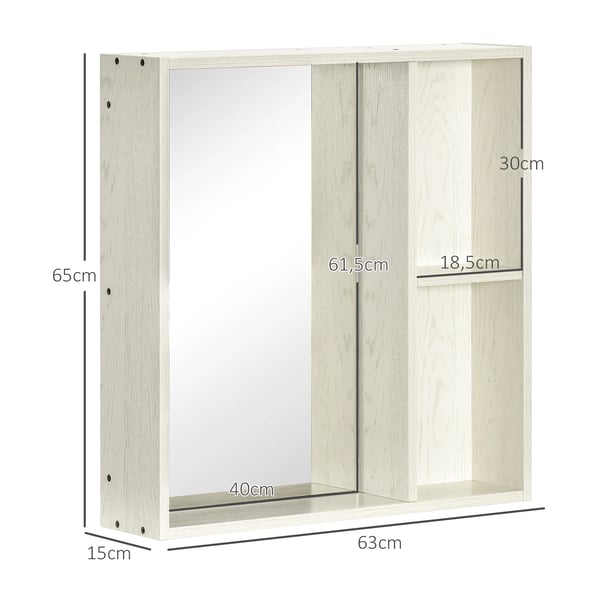 Spegelskåp för badrum - Med hyllor - 63x15x65 cm - Modern stil - Melamin - Utan belysning - Vit