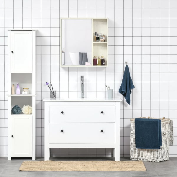Spegelskåp för badrum - Med hyllor - 63x15x65 cm - Modern stil - Melamin - Utan belysning - Vit