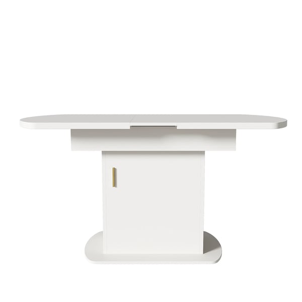 Matbord - Ovalt utdragbart - 110/130×70×75 cm - För 2 personer - Spånskiva - Minimalistisk modern - Vit/Guld