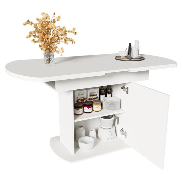 Spisebord - Ovalt udtrækkeligt - 110/130×70×75 cm - Til 2 personer - Spånplade - Minimalistisk moderne - Hvid/Guld
