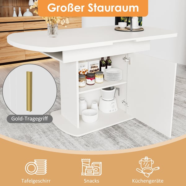 Spisebord - Ovalt udtrækkeligt - 110/130×70×75 cm - Til 2 personer - Spånplade - Minimalistisk moderne - Hvid/Guld