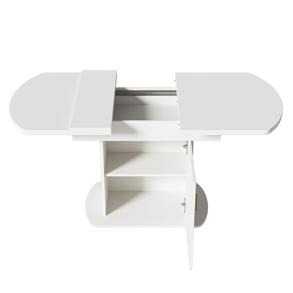 Spisebord - Ovalt udtrækkeligt - 110/130×70×75 cm - Til 2 personer - Spånplade - Minimalistisk moderne - Hvid/Guld