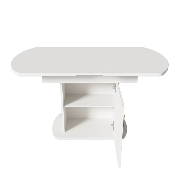 Spisebord - Ovalt udtrækkeligt - 110/130×70×75 cm - Til 2 personer - Spånplade - Minimalistisk moderne - Hvid/Guld