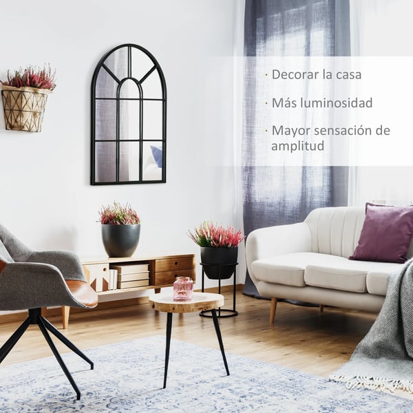Dekorativ Väggspegel - Fönsterspegel - 50x70 cm - 2 cm Djup - Metall & Glas - Väggmonterad - Svart