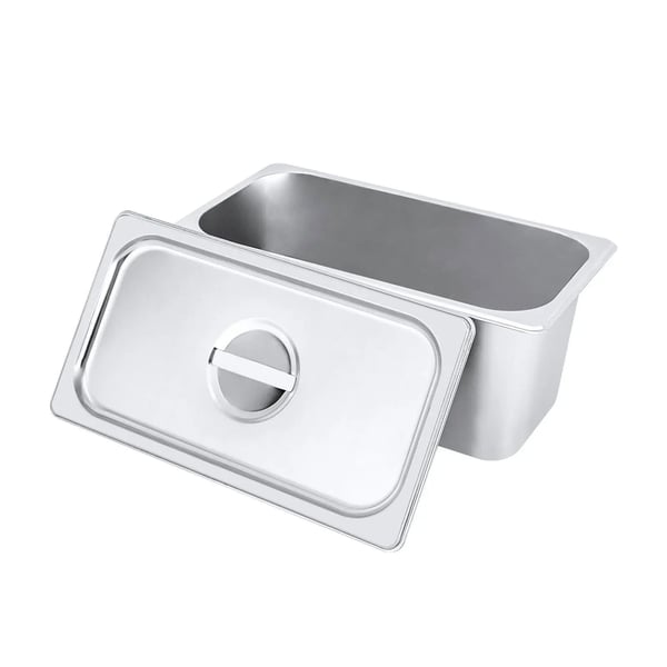 Gastronorm Bakke - GN 1/3 - 15 cm Dyb - 0,35 cm Tykkelse - Anti-Jam - Med Låg - 4-Pak - Rustfrit Stål