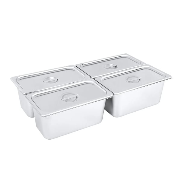 Gastronorm Bakke - GN 1/3 - 15 cm Dyb - 0,35 cm Tykkelse - Anti-Jam - Med Låg - 4-Pak - Rustfrit Stål