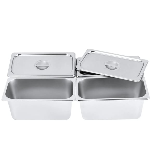 Gastronorm Bakke - GN 1/3 - 15 cm Dyb - 0,35 cm Tykkelse - Anti-Jam - Med Låg - 4-Pak - Rustfrit Stål
