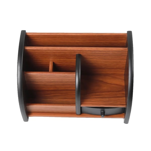 Skrivebordsorganizer - Penneholder med skuffe - Træ - 20×11,8×13,5 cm - 0,59 kg - Brun