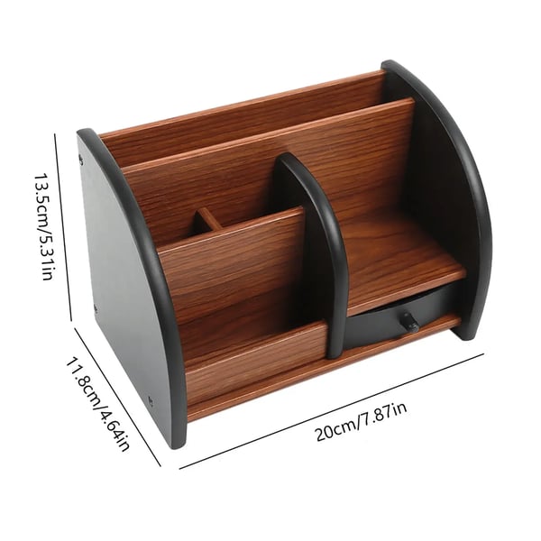 Skrivebordsorganizer - Penneholder med skuffe - Træ - 20×11,8×13,5 cm - 0,59 kg - Brun