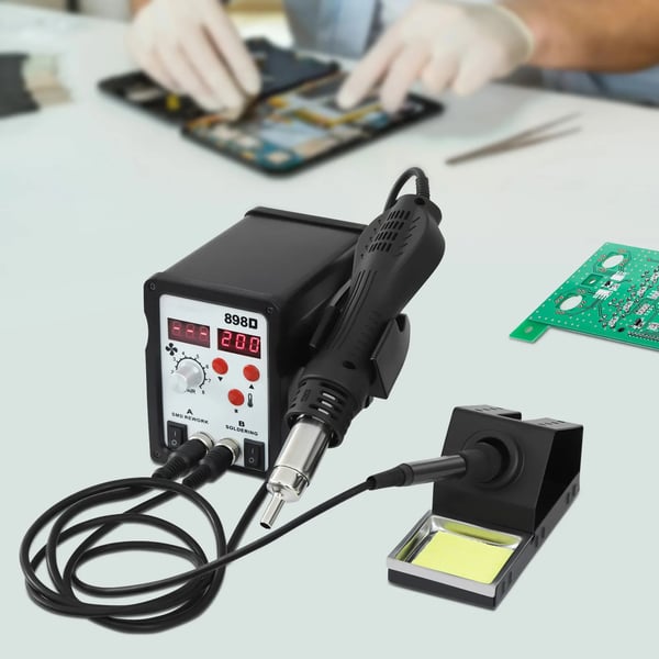 Aflodningsstation - Rework-Station - 750 W - Justerbar Temperatur - LED-Display - 3 Luftdyser - SMD/BGA - Sort