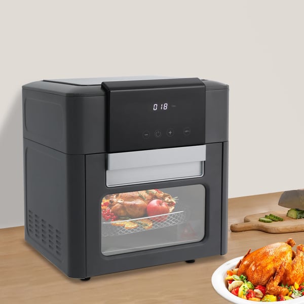 Airfryer varmluftsovn - Miniovn - Kapacitet 12 L - 1600 W - 80–200 °C - Timer 0–90 min - LED-touchskærm - Kiggevindue