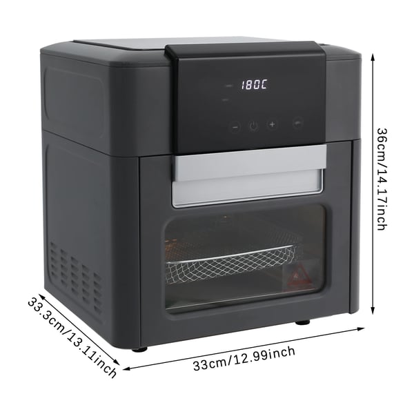 Airfryer varmluftsovn - Miniovn - Kapacitet 12 L - 1600 W - 80–200 °C - Timer 0–90 min - LED-touchskærm - Kiggevindue