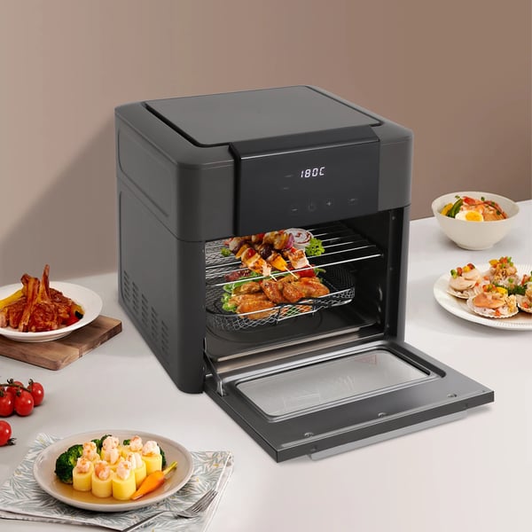 Airfryer varmluftsovn - Miniovn - Kapacitet 12 L - 1600 W - 80–200 °C - Timer 0–90 min - LED-touchskærm - Kiggevindue
