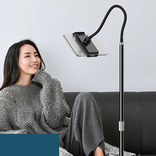 Universellt Golvstativ för Mobil & Surfplatta - Teleskopisk Hållare - Flexibel Svanhalsarm - Höjd 55–100 cm - Stabil Metallbas - Svart