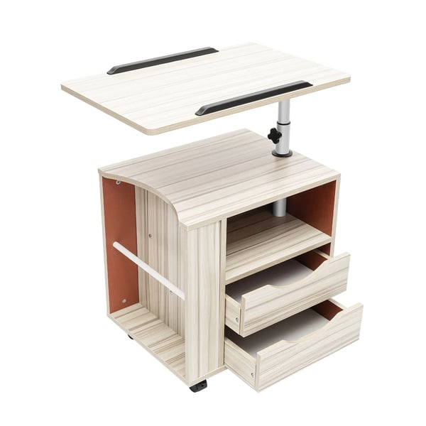 Natbord - Over-seng rullebord - Højdejusterbart - Låsbare hjul - 2 skuffer - E1 MDF & kulstofstål - Minimalistisk design - Hvid