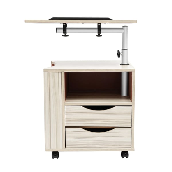 Natbord - Over-seng rullebord - Højdejusterbart - Låsbare hjul - 2 skuffer - E1 MDF & kulstofstål - Minimalistisk design - Hvid