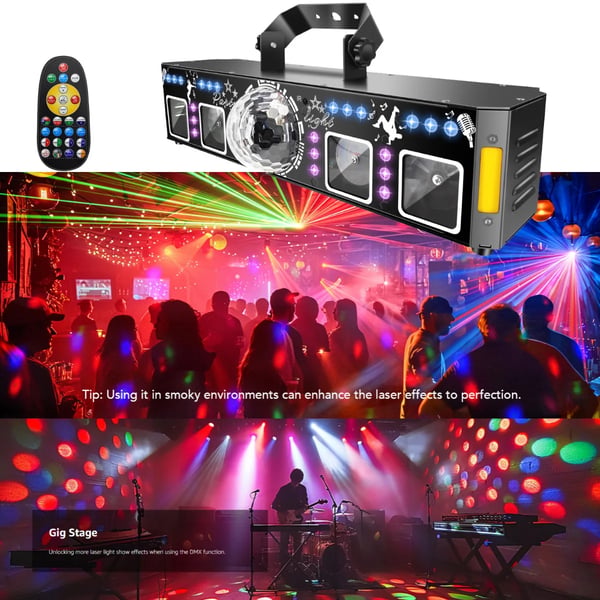 5-i-1 Partylys - DJ Disco Scenelys - 120 lysmønstre - LED PAR - Magisk kugle - UV sortlys - Guld-stroboskop - EU-stik 100V AC
