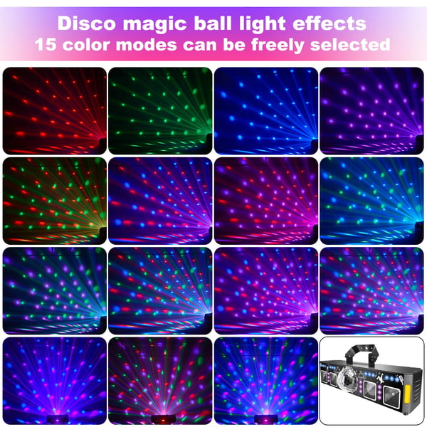 5-i-1 Partylys - DJ Disco Scenelys - 120 lysmønstre - LED PAR - Magisk kugle - UV sortlys - Guld-stroboskop - EU-stik 100V AC