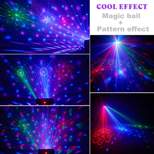 5-i-1 Partylys - DJ Disco Scenelys - 120 lysmønstre - LED PAR - Magisk kugle - UV sortlys - Guld-stroboskop - EU-stik 100V AC