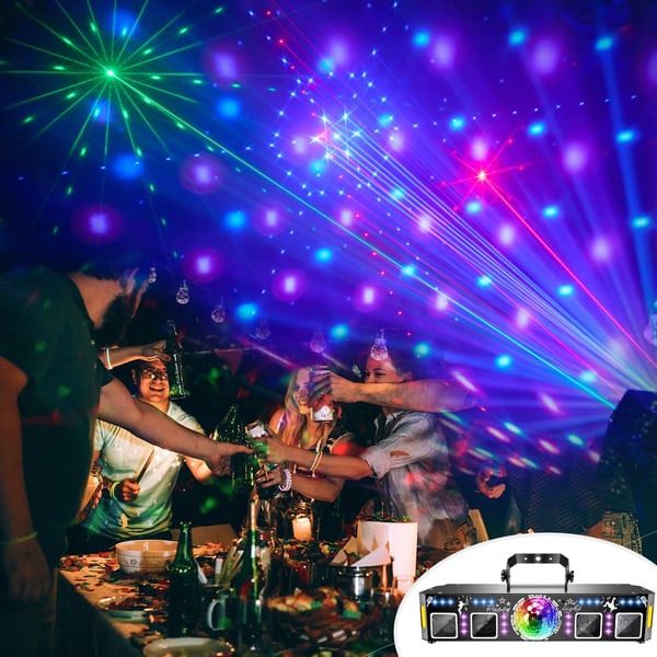 5-i-1 Partylys - DJ Disco Scenelys - 120 lysmønstre - LED PAR - Magisk kugle - UV sortlys - Guld-stroboskop - EU-stik 100V AC