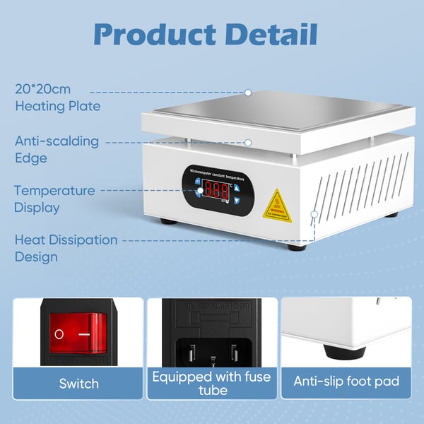 Elektrisk varmeplade - Forvarmestation - 700 W - Digitalt LCD-display - 0–400 °C Justerbar - Hvid