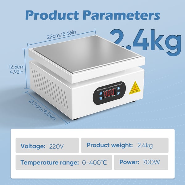 Elektrisk varmeplade - Forvarmestation - 700 W - Digitalt LCD-display - 0–400 °C Justerbar - Hvid
