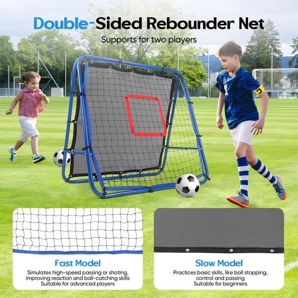 Fodbold rebounder - Fodboldmål/træningsnet 100×100 cm - Dobbeltsidet - Til børn - Udendørs - Blå