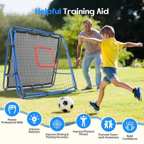 Fodbold rebounder - Fodboldmål/træningsnet 100×100 cm - Dobbeltsidet - Til børn - Udendørs - Blå