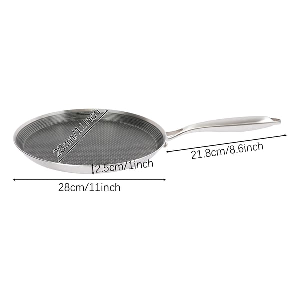 Crêpepande / stegepande i rustfrit stål - 28 cm - Ensidet bikubestruktur - Non-stick belægning - Til alle komfurer - Sølv-sort