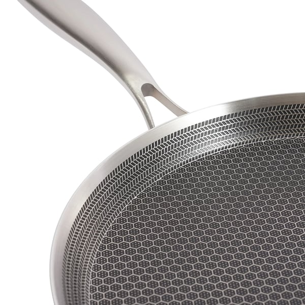 Crêpepande / stegepande i rustfrit stål - 28 cm - Ensidet bikubestruktur - Non-stick belægning - Til alle komfurer - Sølv-sort