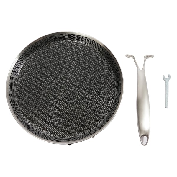 Crêpepande / stegepande i rustfrit stål - 28 cm - Ensidet bikubestruktur - Non-stick belægning - Til alle komfurer - Sølv-sort
