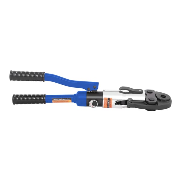 Hydrauliset puristuspihdit - Puristustyökalu - U-leuat 16, 20, 25, 32 mm - 360° kääntyvä pää - Kantolaukulla - Vaaleansininen
