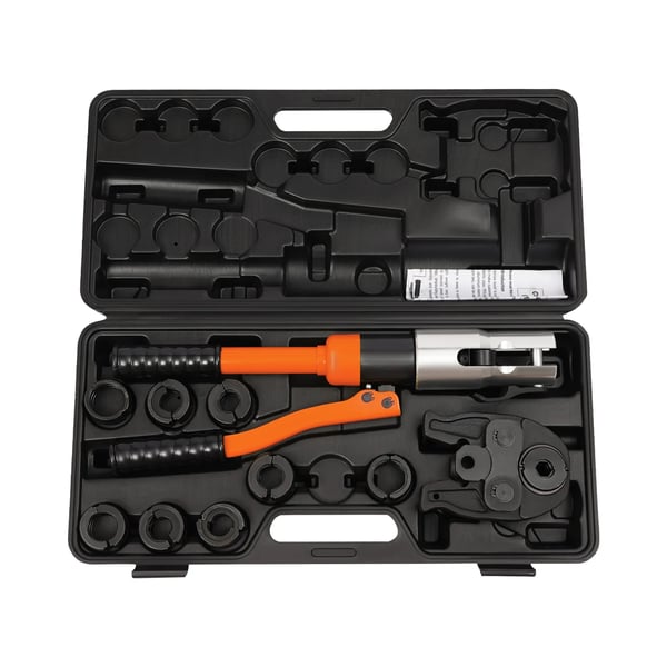 Hydraulinen puristuspihdit - U- ja V-leuat (U16–32, V12–28) - Kupariputkille - Kuusikulmainen puristus - Oranssi