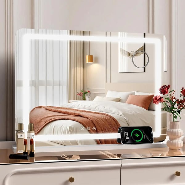 Meikkipeili - Hollywood LED-peili - 58 x 46 cm - USB ja Type-C - 10x Suurennus - 3 Värilämpötilaa - Vapaasti seisova - Musta