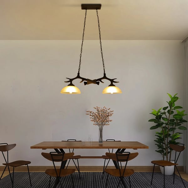 Gevir pendellampe - Hængelampe - 2x E27 uden pærer - Længde 73 cm - Kæde maks. 100 cm - 220–240 V - 5–8 m² - Brun