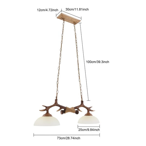 Gevir pendellampe - Hængelampe - 2x E27 uden pærer - Længde 73 cm - Kæde maks. 100 cm - 220–240 V - 5–8 m² - Brun