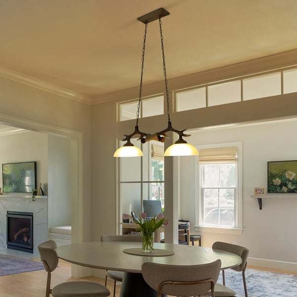 Gevir pendellampe - Hængelampe - 2x E27 uden pærer - Længde 73 cm - Kæde maks. 100 cm - 220–240 V - 5–8 m² - Brun