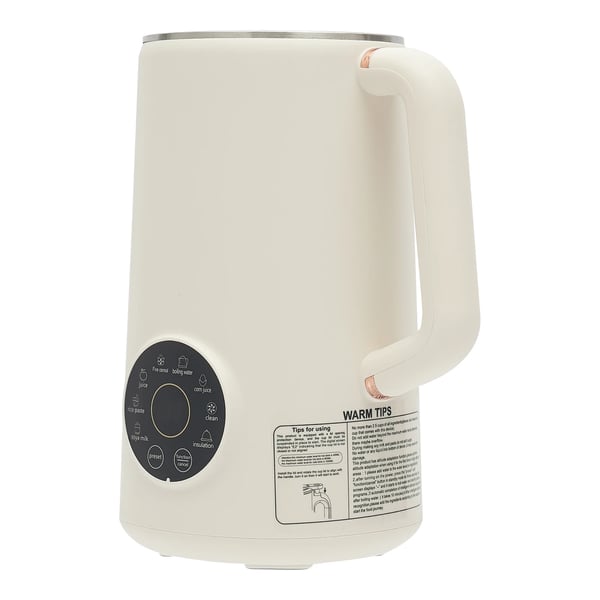Sojamjölksberedare & Mixer - Bordsmodell - 1 l - 304 rostfritt stål - 10 blad - 30000 varv/min - 600 W värme - 220 V EU-kontakt - Elfenbensvit