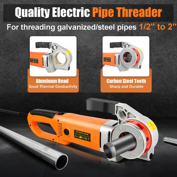 Rørgevindmaskine - Skraldesæt - 2300 W - Gevindområde 20,9–59,6 mm - 6 gevindbakker (1,27–5,08 cm) - 230–240 V 50 Hz - Sort