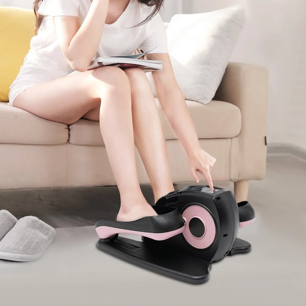 Elektrisk mini crosstrainer - Bentræner - 60W motor - 5 niveauer 32–113 rpm - LCD - Fjernbetj. + knapper - Maks 25 kg - EU-stik 100–240V - Sort