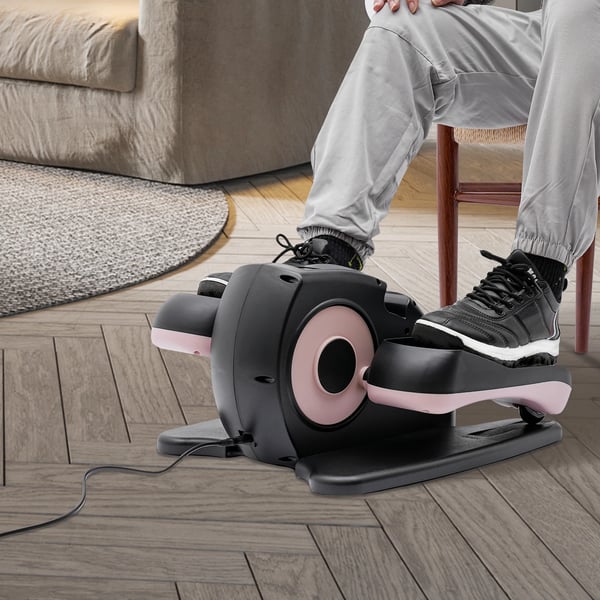 Elektrisk mini crosstrainer - Bentræner - 60W motor - 5 niveauer 32–113 rpm - LCD - Fjernbetj. + knapper - Maks 25 kg - EU-stik 100–240V - Sort