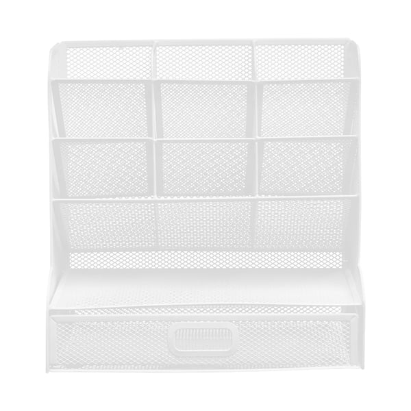 Skrivbordsorganisatör - Pennhållare med låda - 9 fack - Järn - 3–5 kg lastkapacitet - 27×15×27 cm - Vit