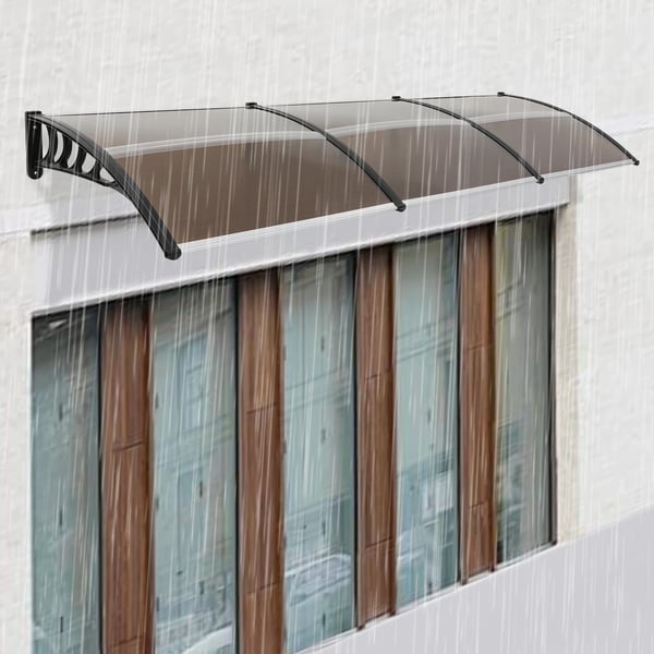 Dør-/vinduesoverdækning - Vægmonteret skærmtag - 90×300 cm - Aluminiumramme - Polycarbonat/akrylplade - Brun