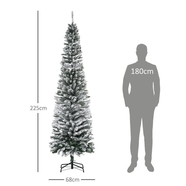 Konstgjord julgran - Smal modell - Snötäckta grenar - Metallstativ - Platsbesparande för vardagsrummet - Grön/Vit