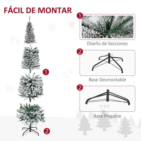 Konstgjord julgran - Smal modell - Snötäckta grenar - Metallstativ - Platsbesparande för vardagsrummet - Grön/Vit