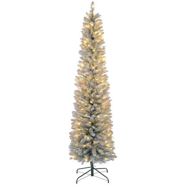 Konstgjord snötäckt julgran - LED-julgran - 1,8 m (180 cm) - Snöade grenar - Metallstativ - Inomhus - Grön/Vit