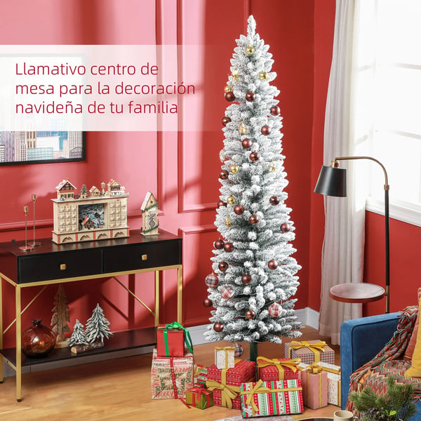 Konstgjord snötäckt julgran - LED-julgran - 1,8 m (180 cm) - Snöade grenar - Metallstativ - Inomhus - Grön/Vit