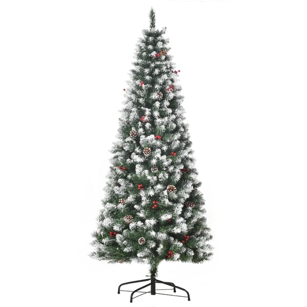 Julgran - Konstgjord - 180 cm - Med bär och kottar - Snötäckta toppar - För inomhusbruk - Grön