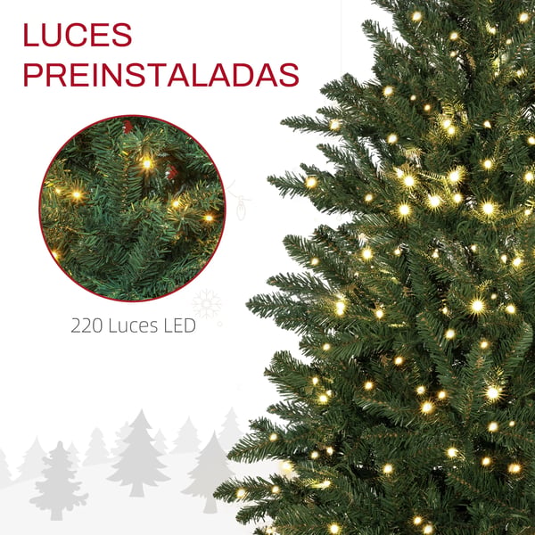 Konstgjord julgran - Med LED-belysning - 180 cm Höjd - För inomhusbruk - Grön