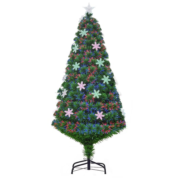 Konstgjord julgran - 150 cm - LED-belysning - Fiberoptik - Snöflingemotiv - För inomhusbruk